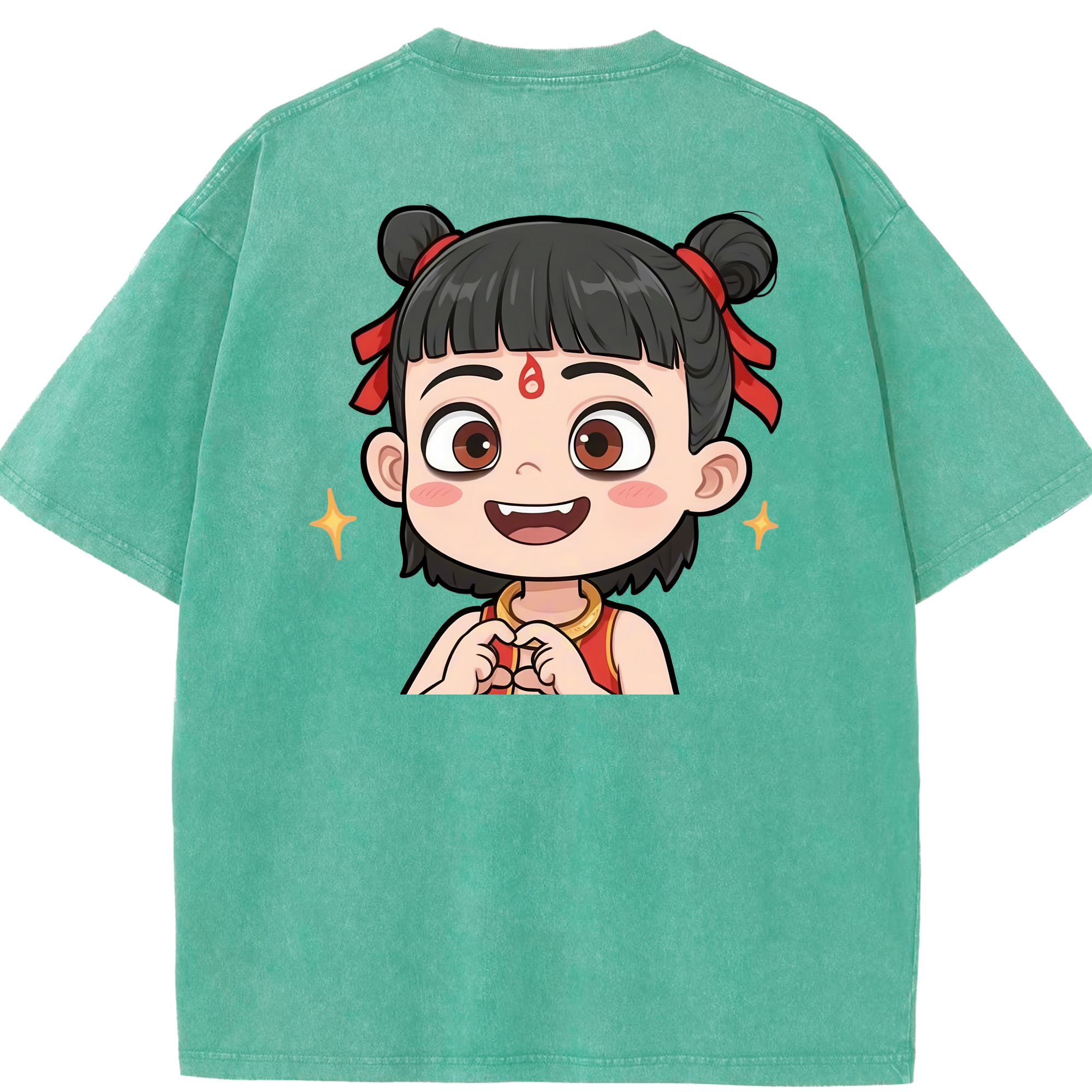 （画像用） Ne Zha 2 ナタ 魔童の大暴れ 綿100% ヴィンテージ風 半袖Tシャツ（背面プリント）